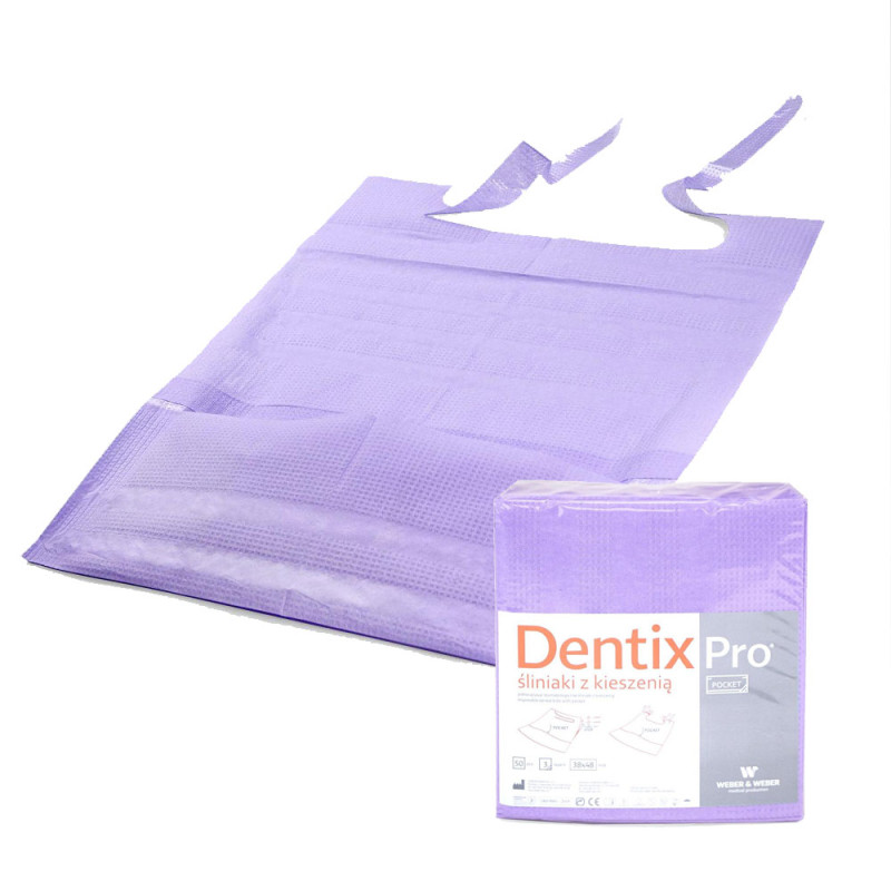 Śliniak dentystyczny z kieszonką 39cm x 48cm fioletowy podfoliowany 54g DentixPro 400szt