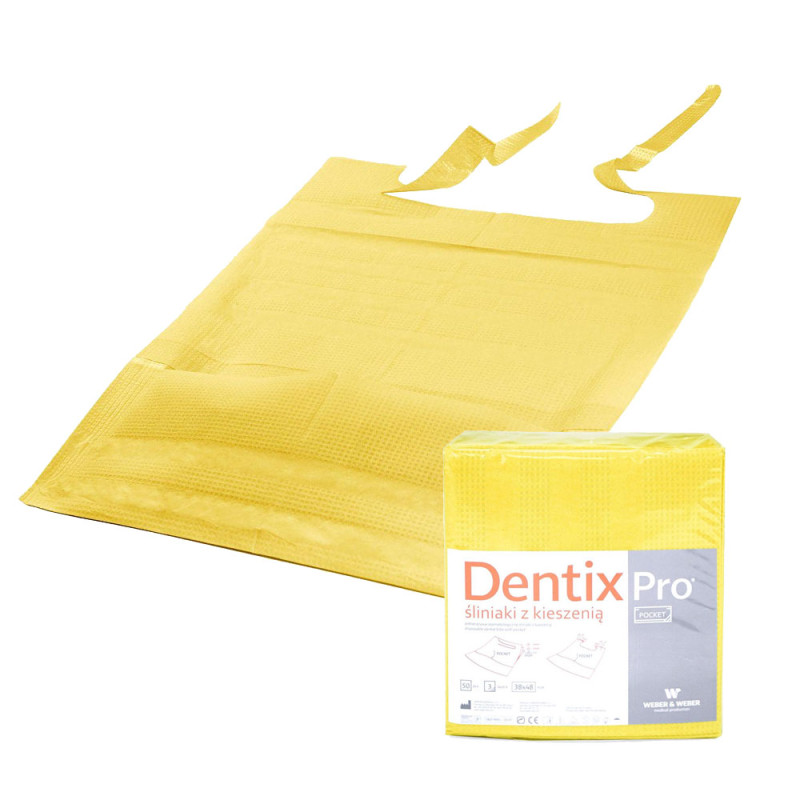 Śliniak dentystyczny z kieszonką 39cm x 48cm żółty podfoliowany 54g DentixPro 400szt