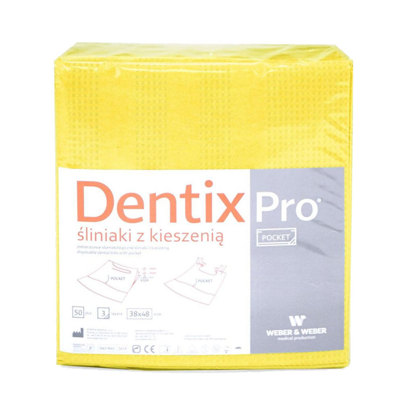 Śliniak dentystyczny z kieszonką 39cm x 48cm żółty podfoliowany 54g DentixPro 400szt