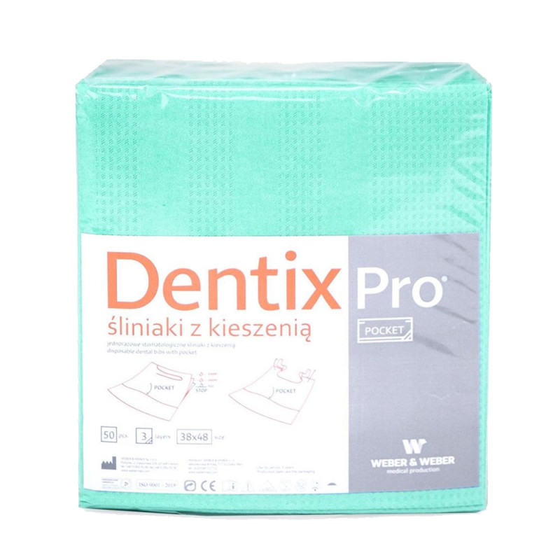 Śliniak dentystyczny z kieszonką 39cm x 48cm zielony podfoliowany 54g DentixPro 400szt