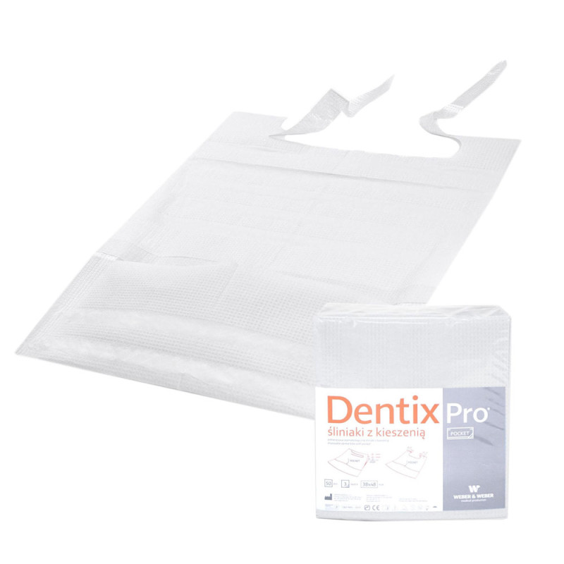 Śliniak dentystyczny z kieszonką 39cm x 48cm biały podfoliowany 54g DentixPro 50szt