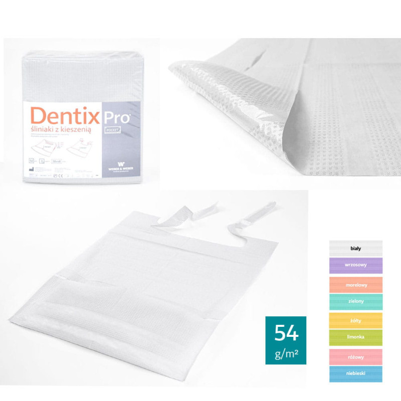 Śliniak dentystyczny z kieszonką 39cm x 48cm biały podfoliowany 54g DentixPro 50szt