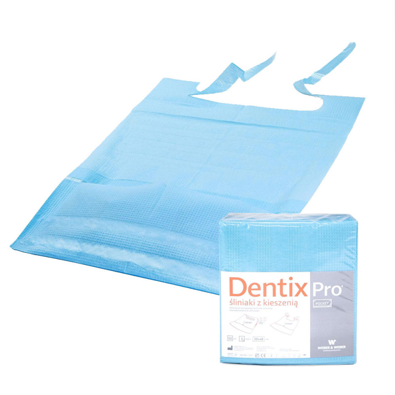 Śliniak dentystyczny z kieszonką 39cm x 48cm niebieski podfoliowany 54g DentixPro 50szt