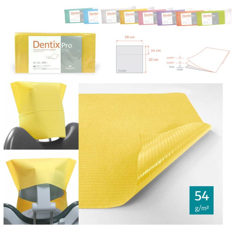 Pokrowiec na zagłówek stomatologiczny 32cm x 28cm żółty podfoliowany 54g DentixPro 50szt