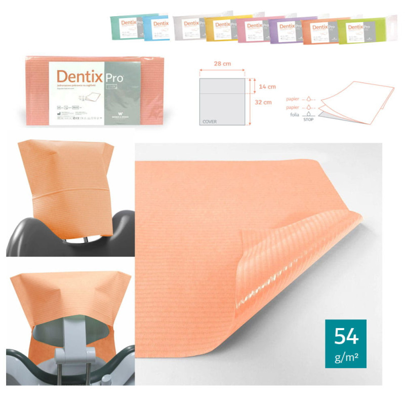 Pokrowiec na zagłówek stomatologiczny 32cm x 28cm morelowy podfoliowany 54g DentixPro 50szt