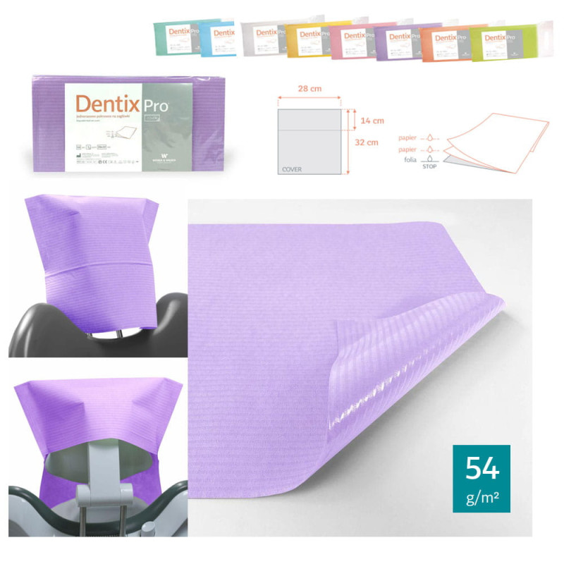 Pokrowiec na zagłówek stomatologiczny 32cm x 28cm fioletowy podfoliowany 54g DentixPro 50szt