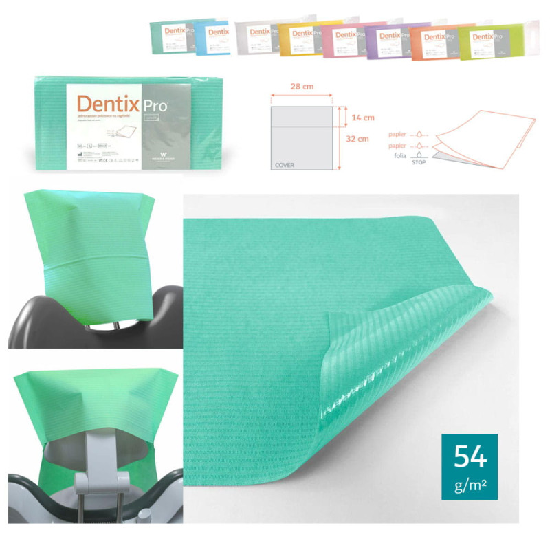 Pokrowiec na zagłówek stomatologiczny 32cm x 28cm zielony podfoliowany 54g DentixPro 50szt