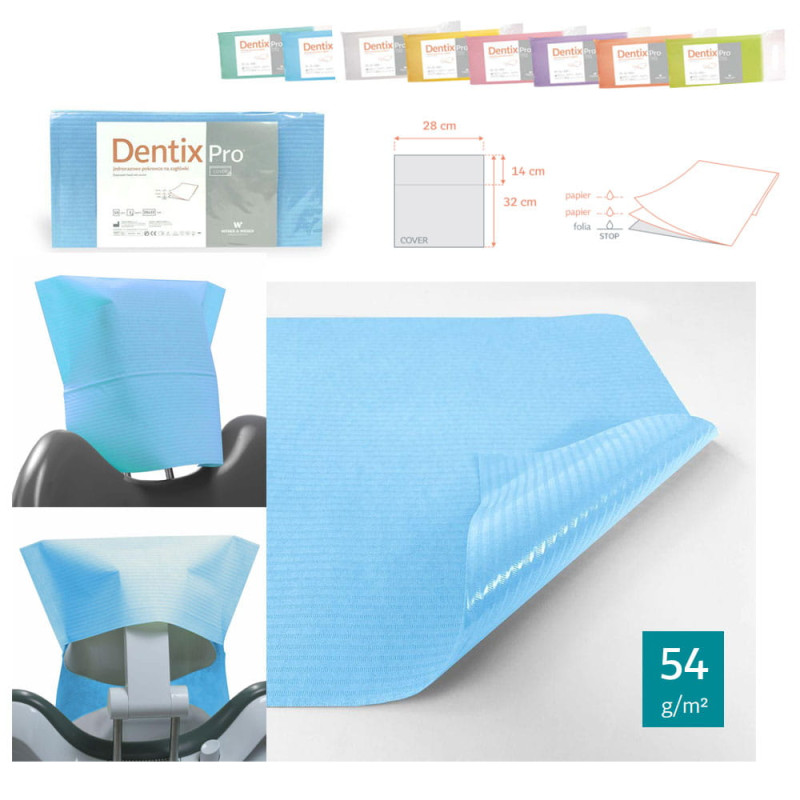 Pokrowiec na zagłówek stomatologiczny 32cm x 28cm niebieski podfoliowany 54g DentixPro 50szt