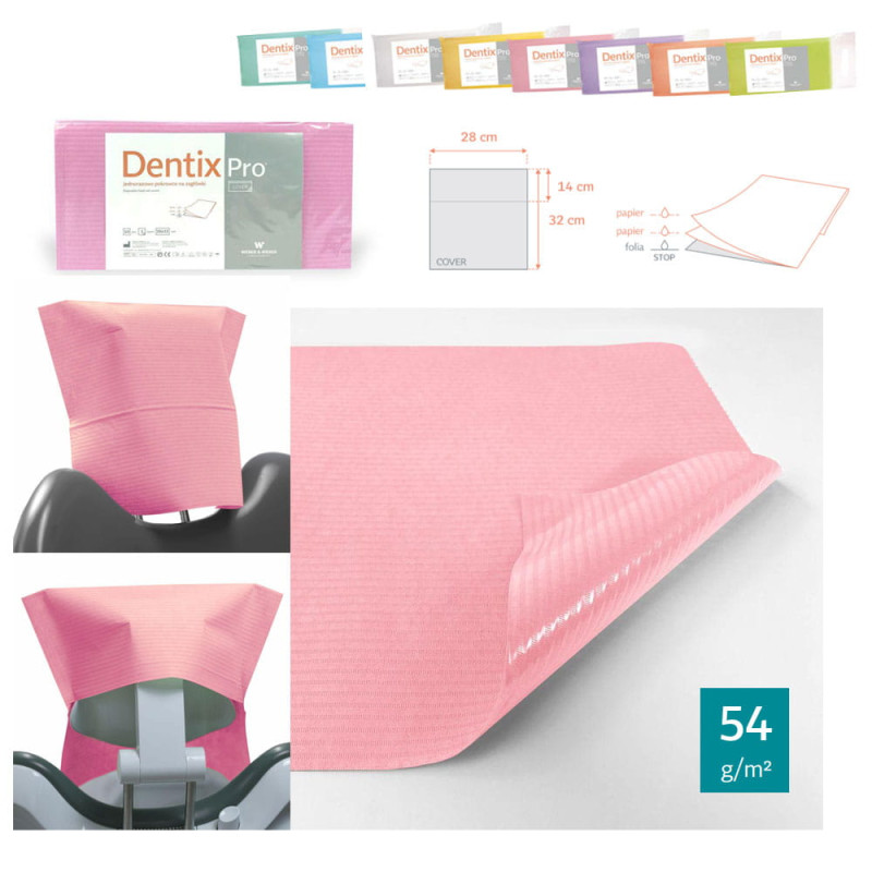 Pokrowiec na zagłówek stomatologiczny 32cm x 28cm różowy podfoliowany 54g DentixPro 50szt