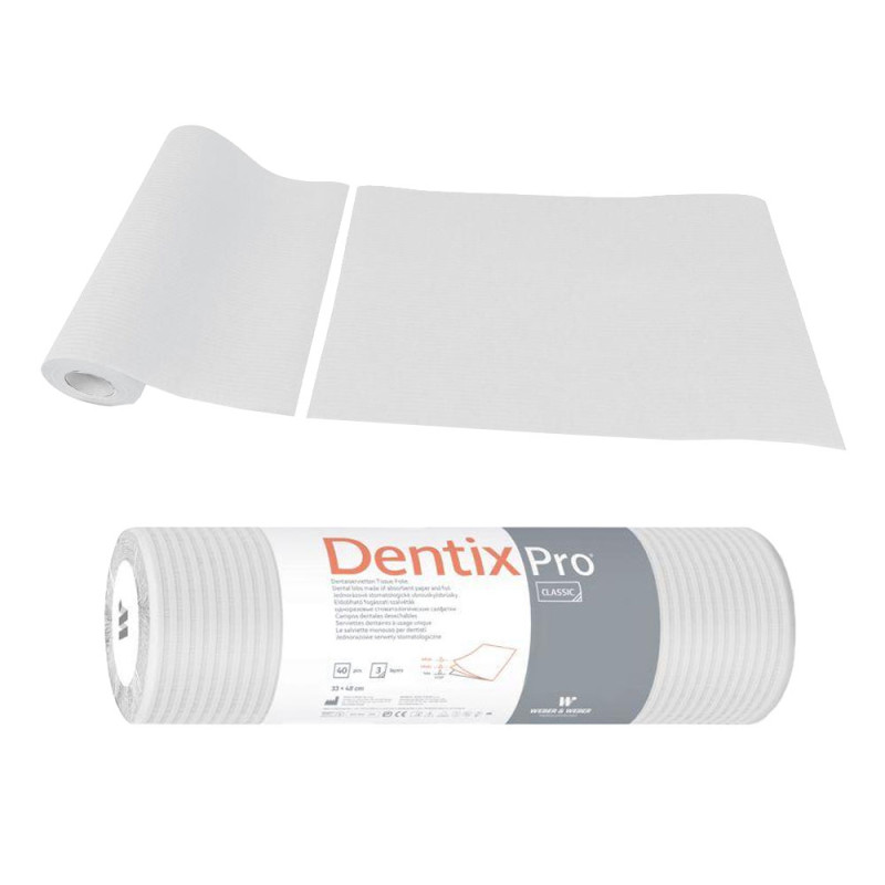 Serweta dentystyczna na rolce 33cm x 48cm biała podfoliowana 54g DentixPro 400szt