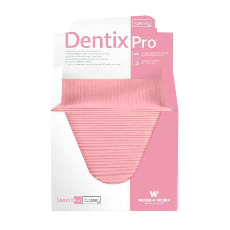 Serweta dentystyczna 33cm x 48cm różowa podfoliowana 54g DentixPro 80szt