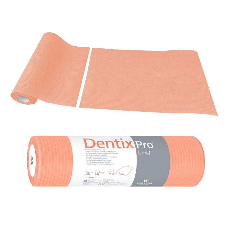 Serweta dentystyczna na rolce 33cm x 48cm morelowa podfoliowana 54g DentixPro 400szt