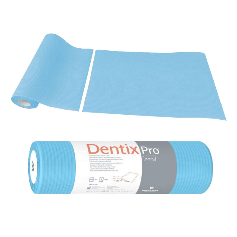 Serweta dentystyczna na rolce 33cm x 48cm niebieska podfoliowana 54g DentixPro 400szt