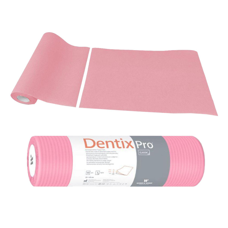 Serweta dentystyczna na rolce 33cm x 48cm różowa podfoliowana 54g DentixPro 40szt