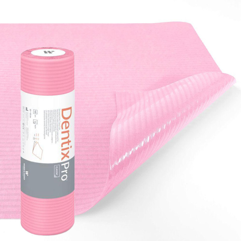 Serweta dentystyczna na rolce 33cm x 48cm różowa podfoliowana 54g DentixPro 40szt