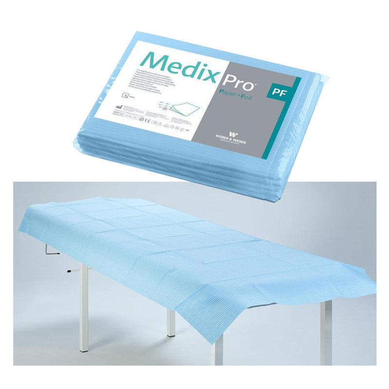 Prześcieradło jednorazowe 77cm x 210cm niebieskie podfoliowane 54g MedixPro 5szt