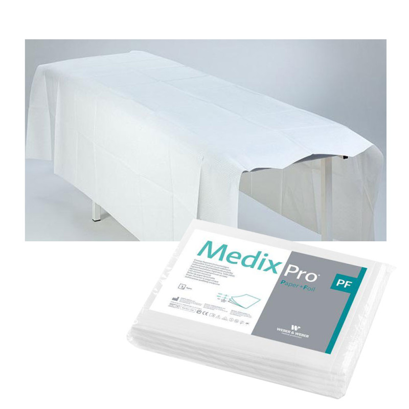 Prześcieradło jednorazowe 150cm x 210cm białe podfoliowane 54g MedixPro 20szt