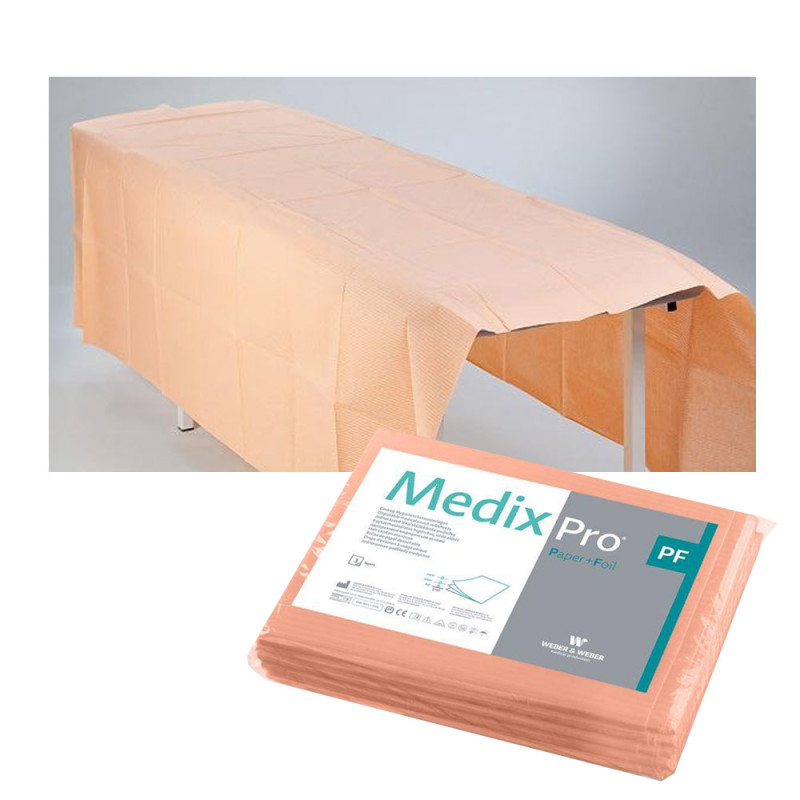 Prześcieradło jednorazowe 150cm x 210cm morelowe podfoliowane 54g MedixPro 20szt