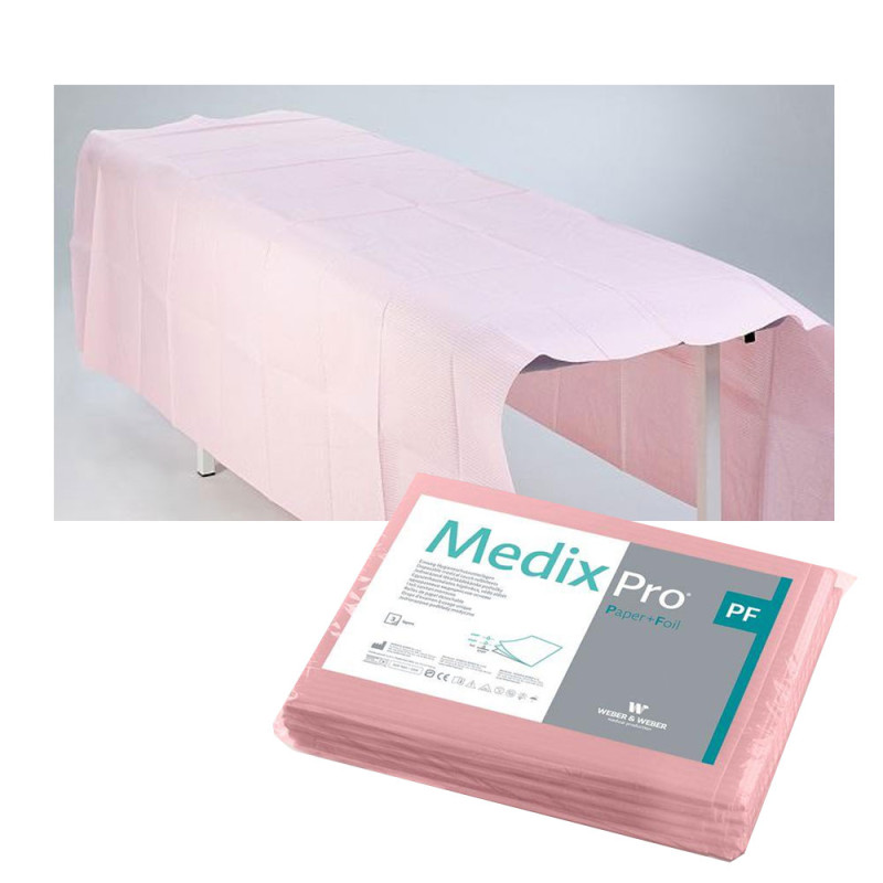 Prześcieradło jednorazowe 150cm x 210cm różowe podfoliowane 54g MedixPro 5szt