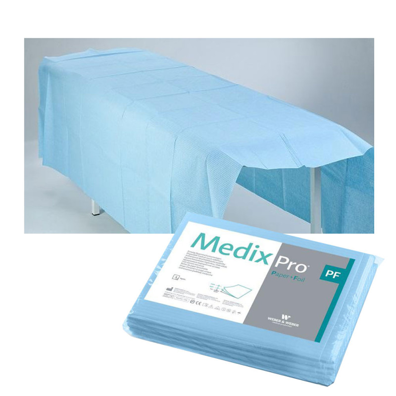 Prześcieradło jednorazowe 150cm x 210cm niebieskie podfoliowane 54g MedixPro 20szt