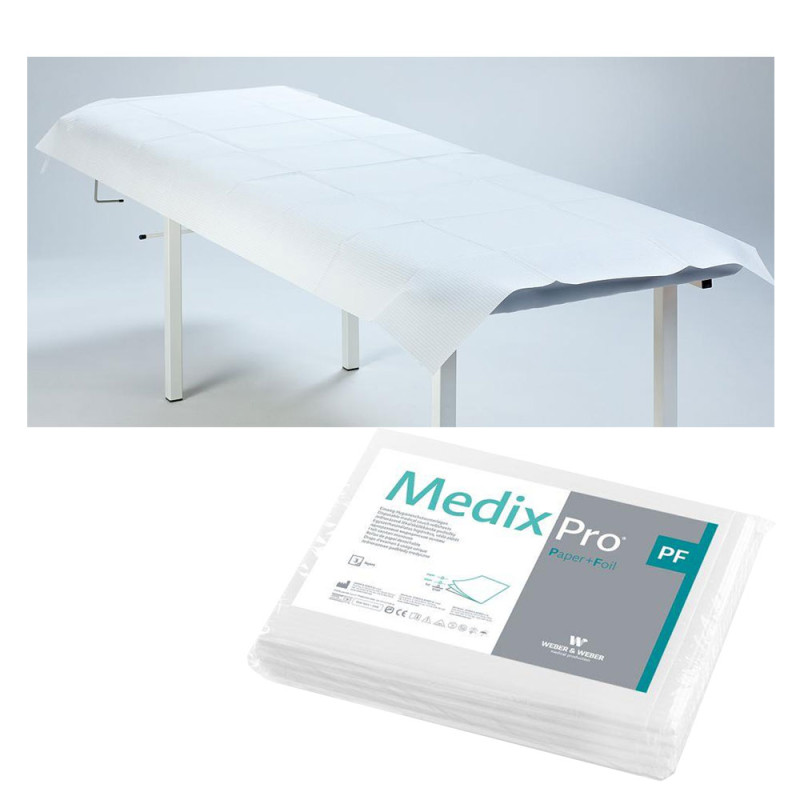 Prześcieradło jednorazowe 77cm x 210cm białe podfoliowane 54g MedixPro 40szt