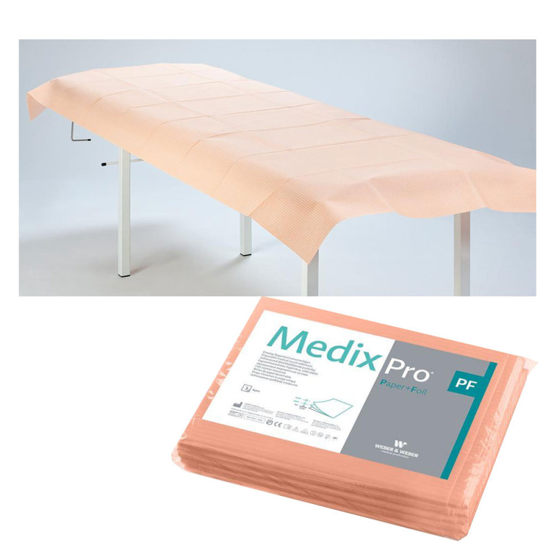 Prześcieradło jednorazowe 77cm x 210cm morelowe podfoliowane 54g MedixPro 40szt