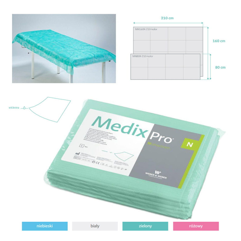 Prześcieradło jednorazowe 80cm x 210cm zielone 20g MedixPro 10szt