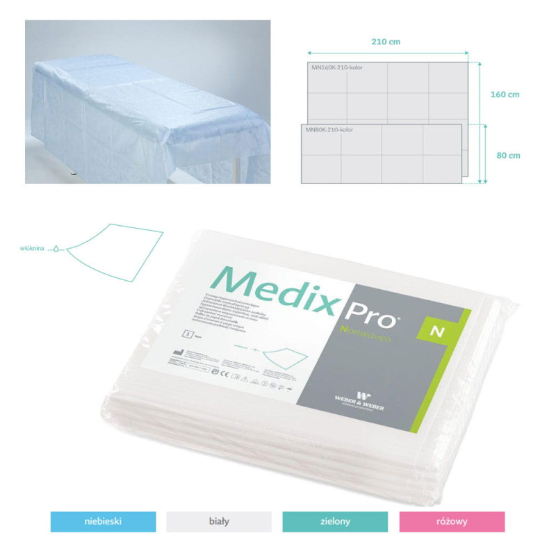 Prześcieradło jednorazowe 160cm x 210cm białe 20g MedixPro 5szt