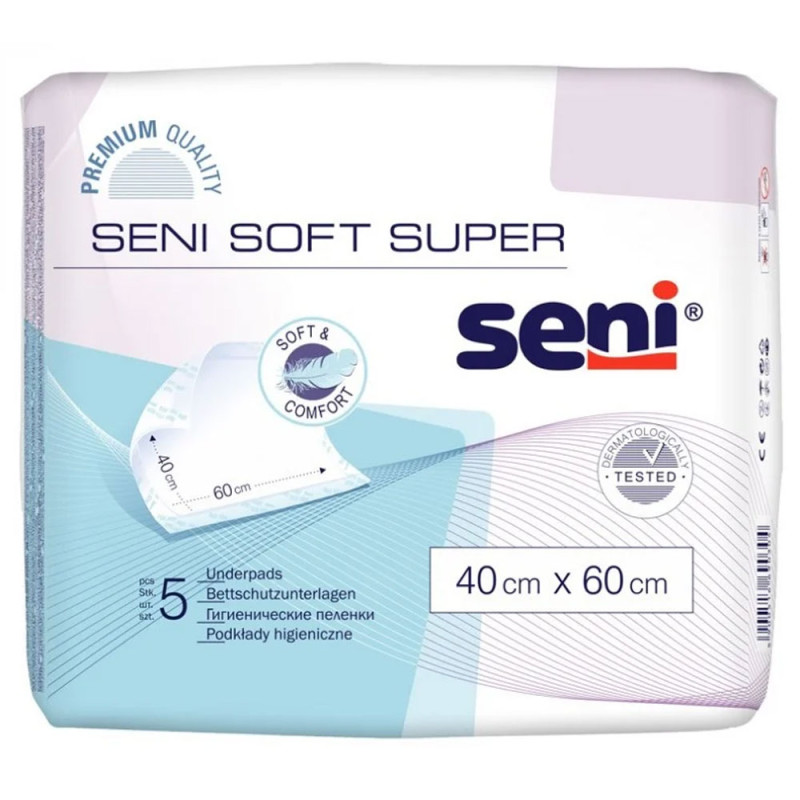 Podkład chłonny na łóżko 40cm x 60cm Seni Soft Super 5 szt x 24op