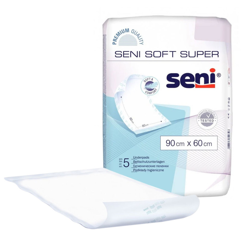 Podkład chłonny na łóżko 90cm x 60cm Seni Soft Super 5 szt x 12op