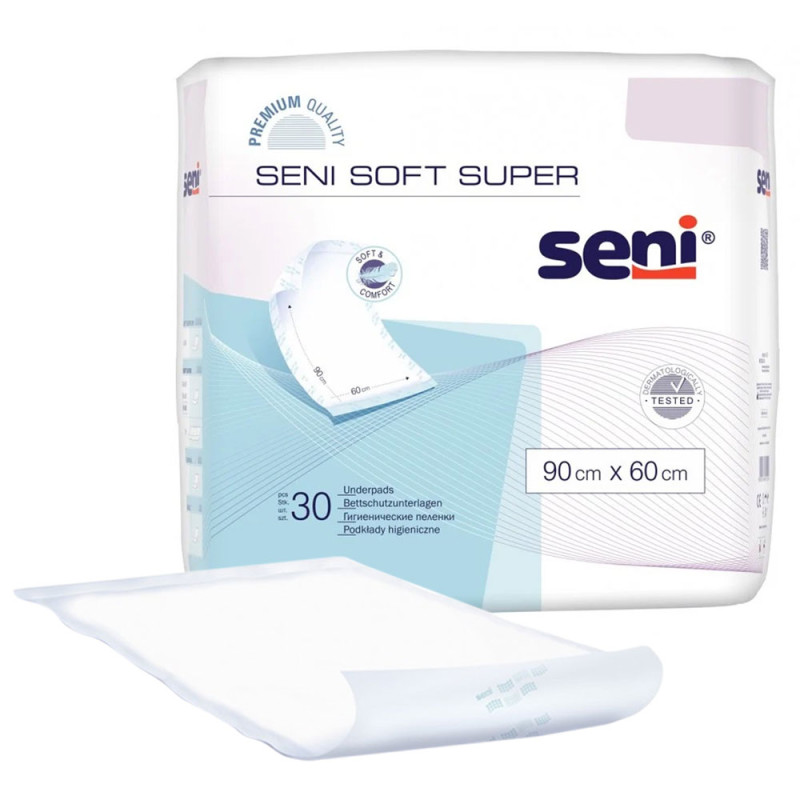 Podkład chłonny na łóżko 90cm x 60cm Seni Soft Super 30 szt x 4op