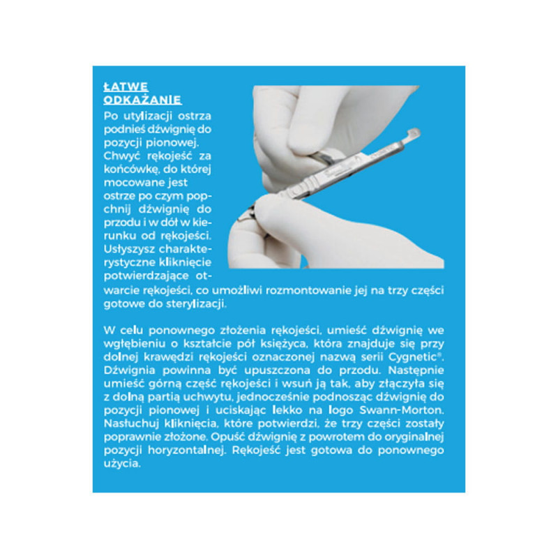 Rękojeść Cygnetic uchwyt do ostrza sterylny 1szt stal nierdzewna Swann-Morton