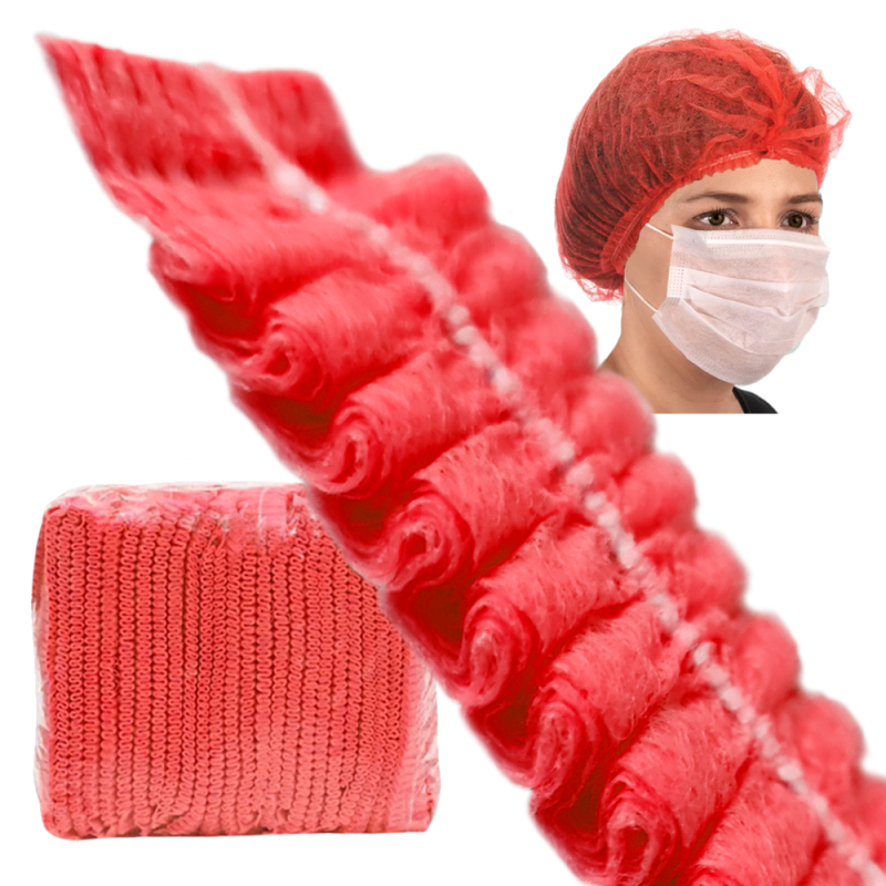 Czepki jednorazowe czerwone clip flizelina 12g 100szt karton 20op