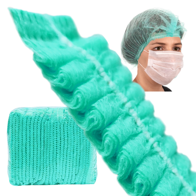 Czepki jednorazowe zielone clip flizelina 12g 100szt karton 20op