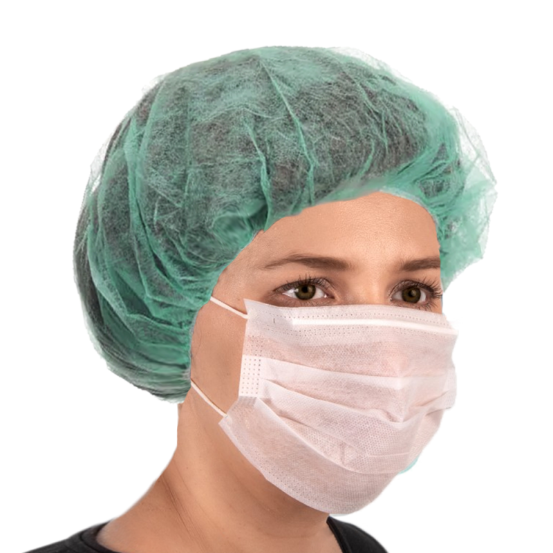 Czepki jednorazowe zielone beret flizelina 12g 100szt karton 20op