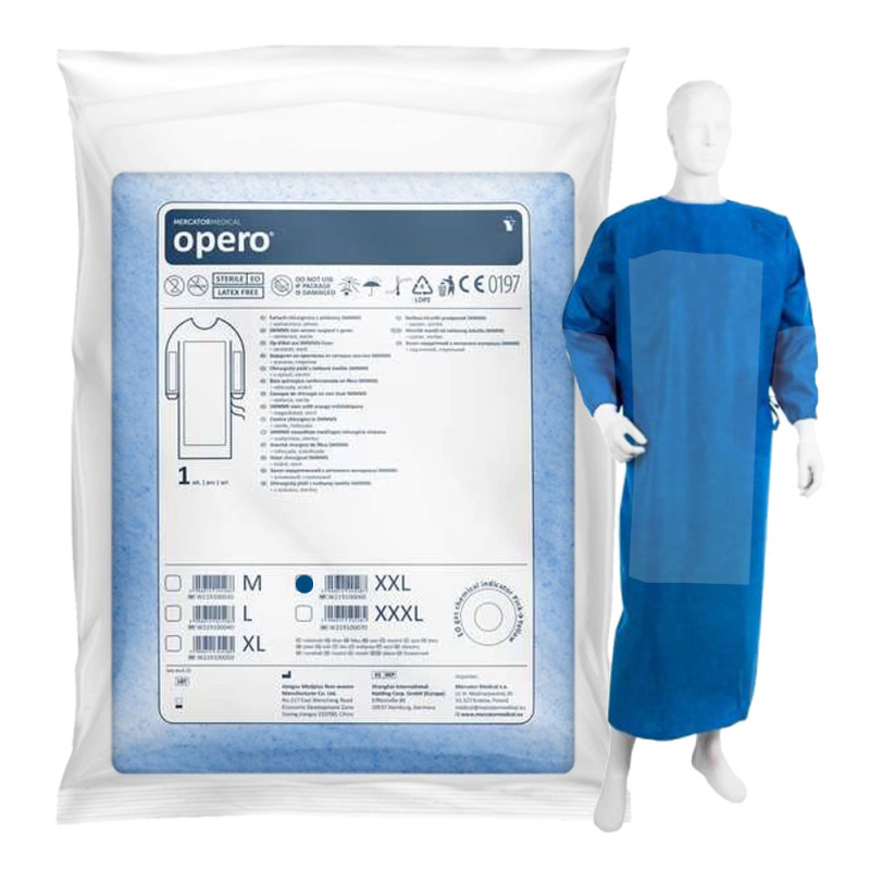 Fartuch chirurgiczny wzmocniony sterylny XXL z mankietem (włóknina SMMMS 35g + 40g) 50szt
