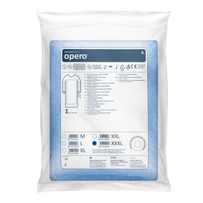 Fartuch chirurgiczny wzmocniony sterylny XXXL z mankietem (włóknina SMMMS 35g + 40g) 50szt