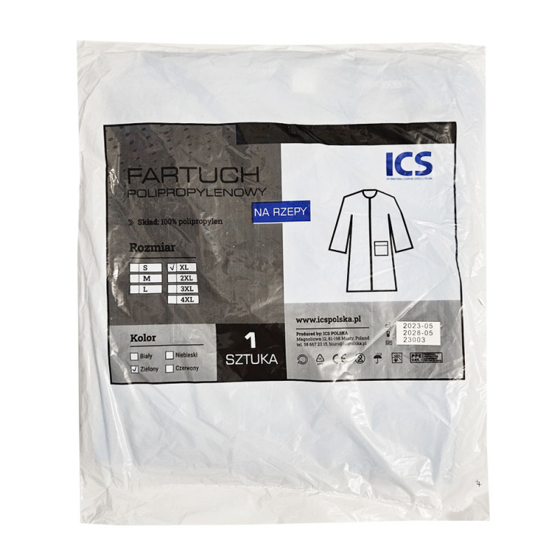 Fartuch jednorazowy zielony XL na rzepy (flizelina 22g) 1szt