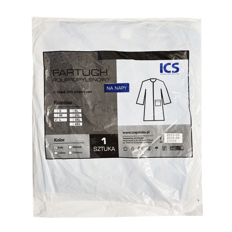 Fartuch jednorazowy biały L na napy (flizelina 22g) 1szt