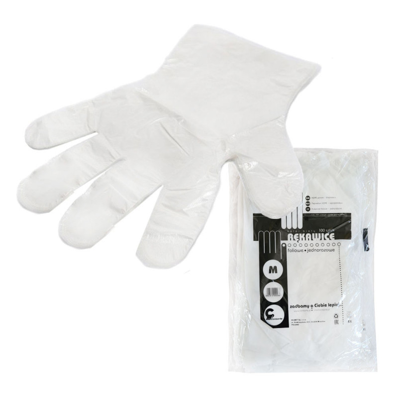 Rękawiczki foliowe zrywki jednorazowe rozmiar M 100szt x 20op karton