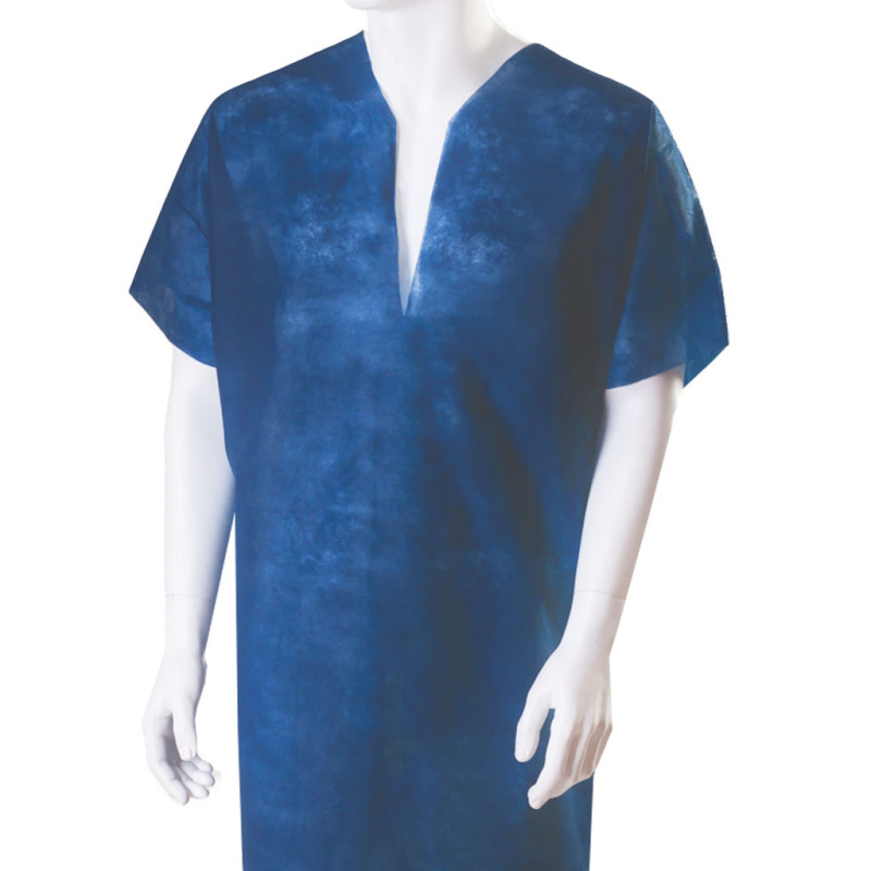 Koszula pacjenta jednorazowa długa z krótkim rękawem i wycięciem typu Y pod szyją (włóknina 40g) 10 sztuk