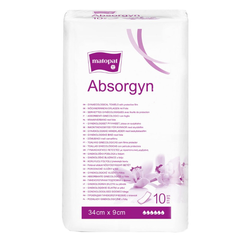 Podkład ginekologiczny z folią dla kobiet 34cm x 9cm Absorgyn niejałowy 10 szt