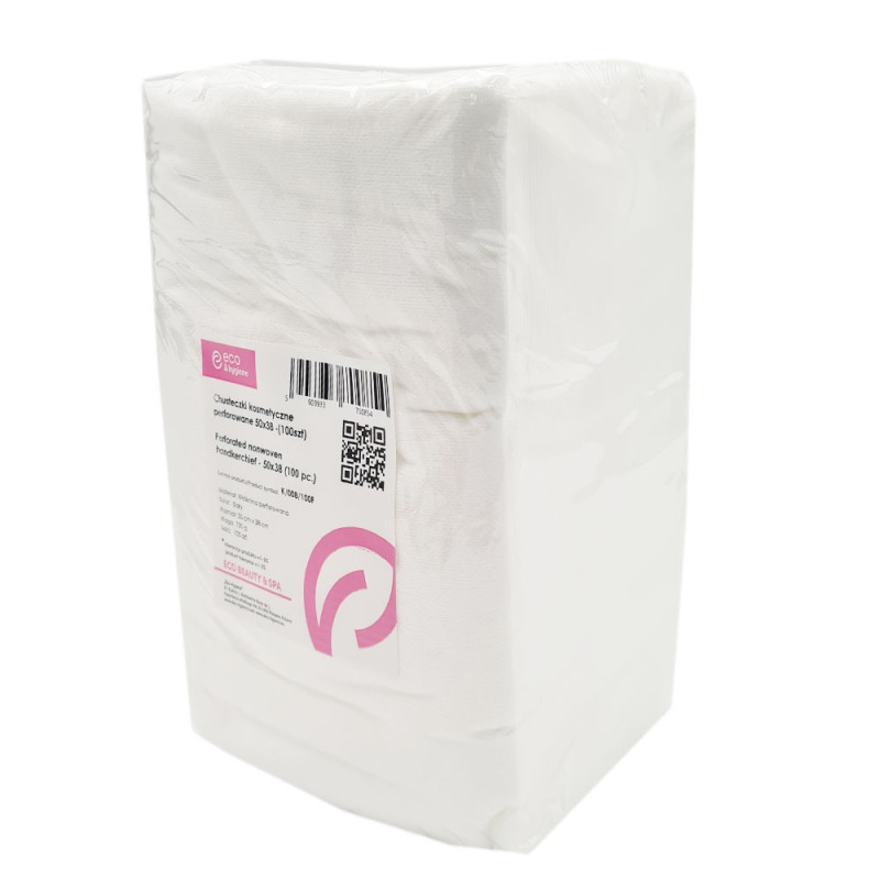 Chusteczki kosmetyczne z włókniny perforowane białe 38cm x 50cm 100szt