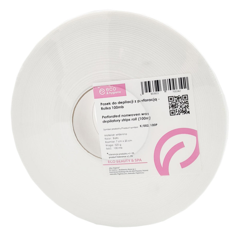 Pasek do depilacji z włókniny 7cm x 20cm na rolce z perforacją biały 500szt x 5rolek