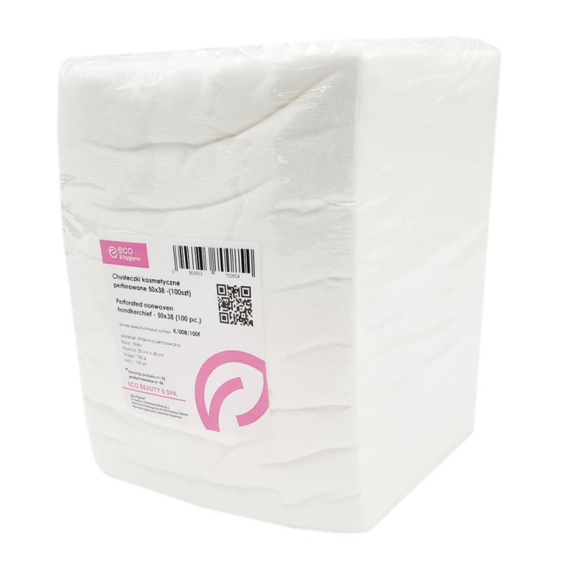 Chusteczki kosmetyczne z włókniny perforowane białe 38cm x 50cm 100szt x 6op