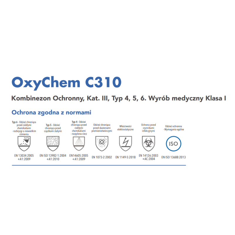 Kombinezon ochronny przeciwchemiczny XXXL OxyChem C310 typ 4 5 6 10szt