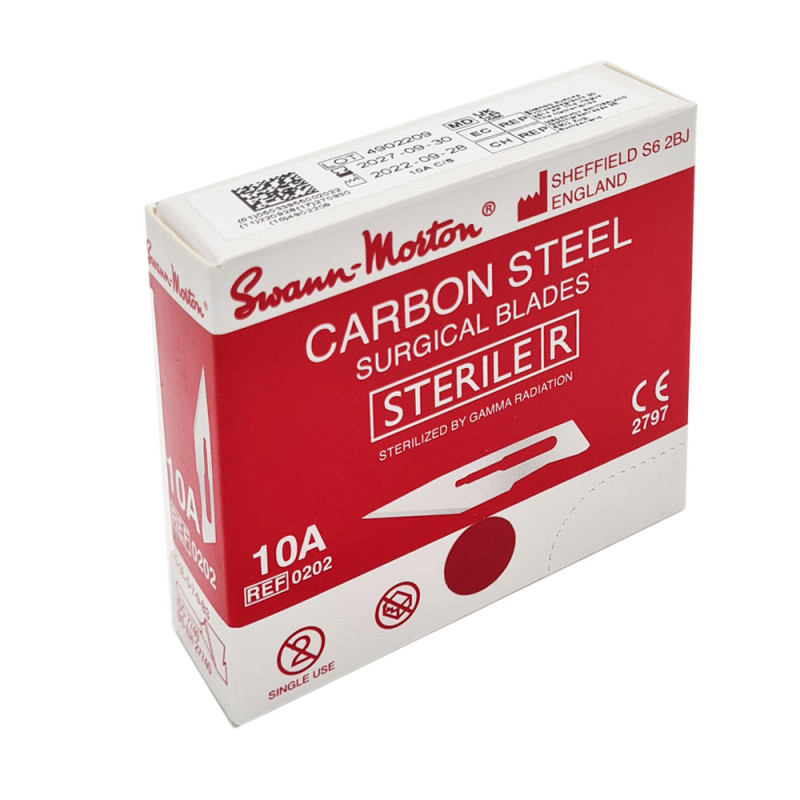 Ostrze chirurgiczne 10A sterylne 100szt stal węglowa Swann-Morton