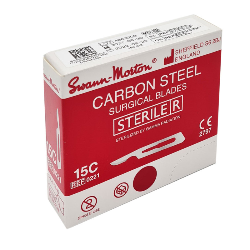 Ostrze chirurgiczne 15C sterylne 100szt stal węglowa Swann-Morton