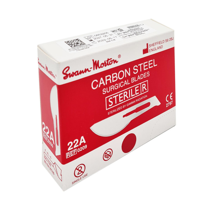 Ostrze chirurgiczne 22A sterylne 100szt stal węglowa Swann-Morton