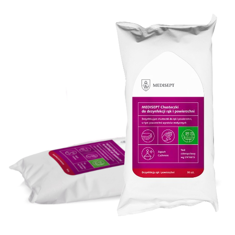Alkoholowe chusteczki do dezynfekcji rąk i powierzchni Medisept flow pack 50szt 15op